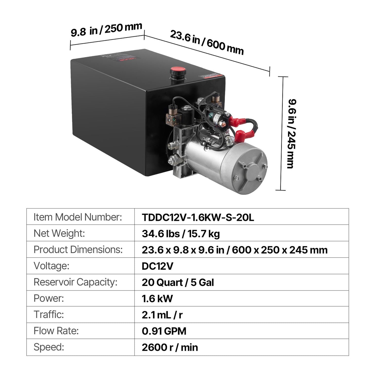 20 Quart Hydraulic Power Unit for Dump Trailer and Car Lifting - 3200 PSI 12V