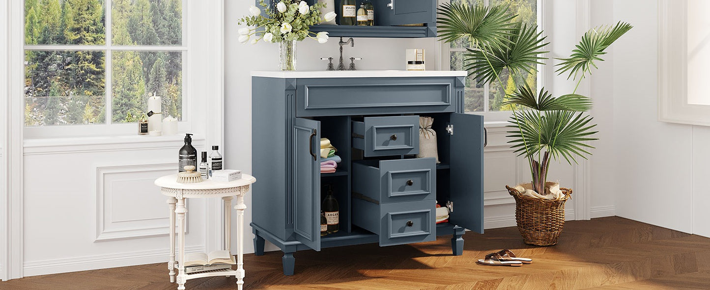 36-Inch Blue Bathroom Vanity with Top Sink & Soft Closing Doors