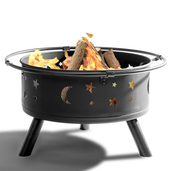 30-Inch Black Metal Fire Pit for Garden and Outdoor Use