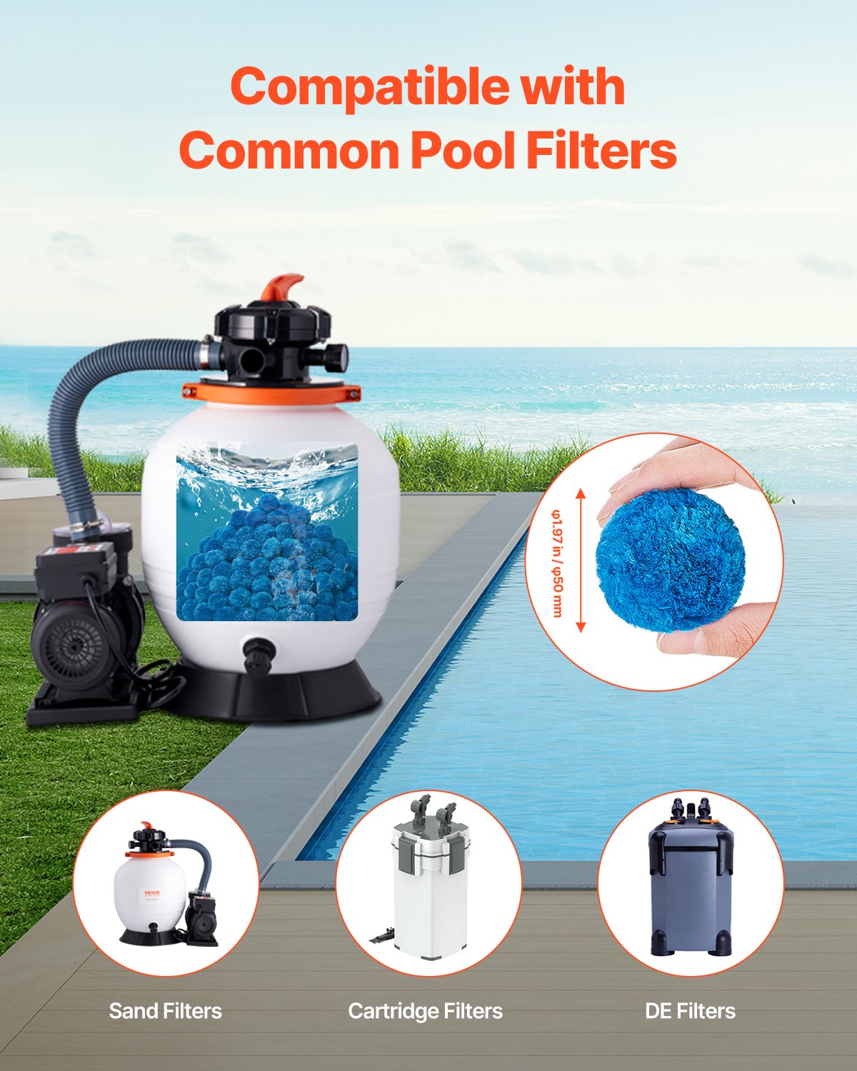 Pool Filter Balls for Sand Filter Pump - Reusable Blue, 4 Lbs