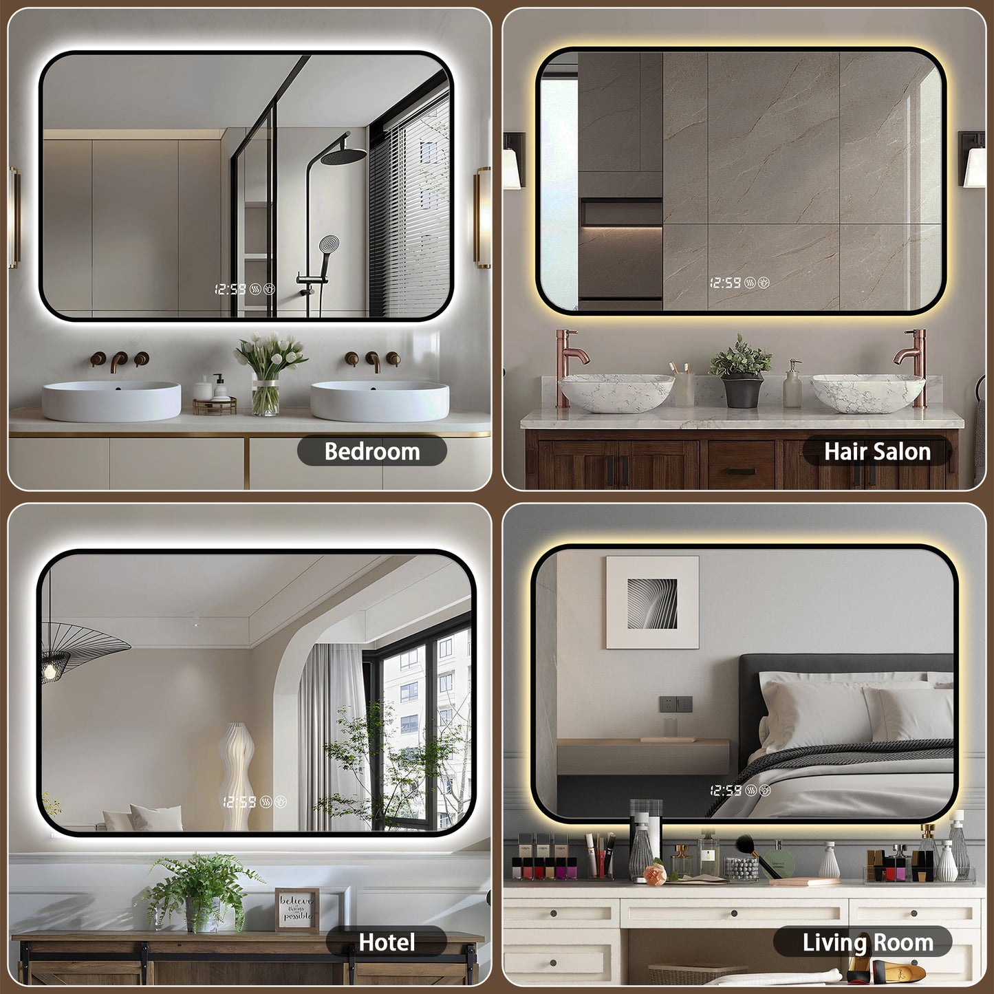 29x39 Black Frame Wall Mirror with Tri Color Light & Temperature Display