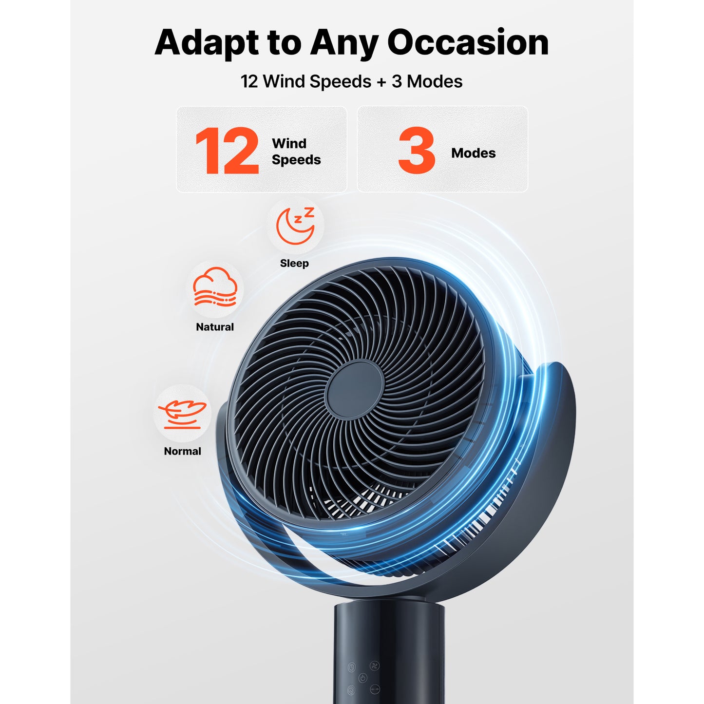 7-Inch Pedestal Fan with Remote, Oscillating Stand Fan, 12 Speeds, Quiet, Blue Gray