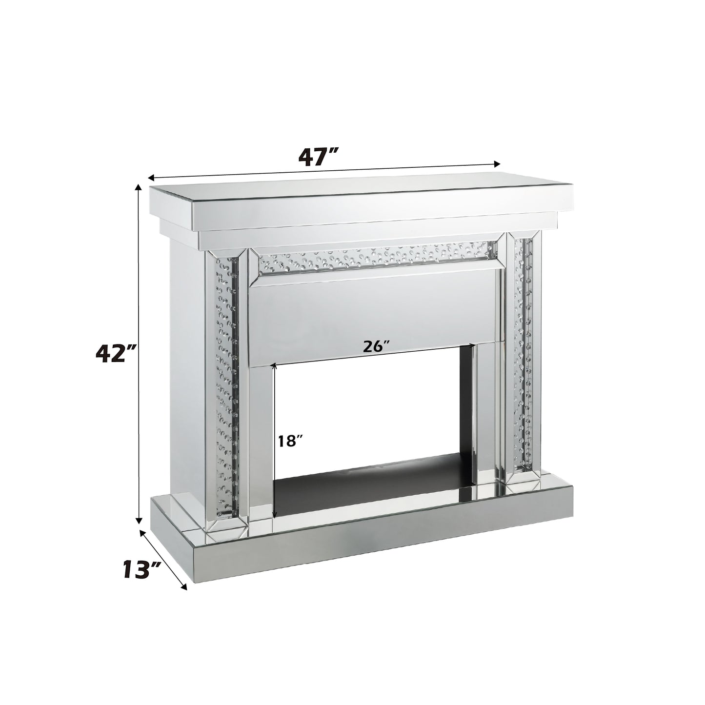 Nysa Silver Mirrored Electric Fireplace with Faux Crystals