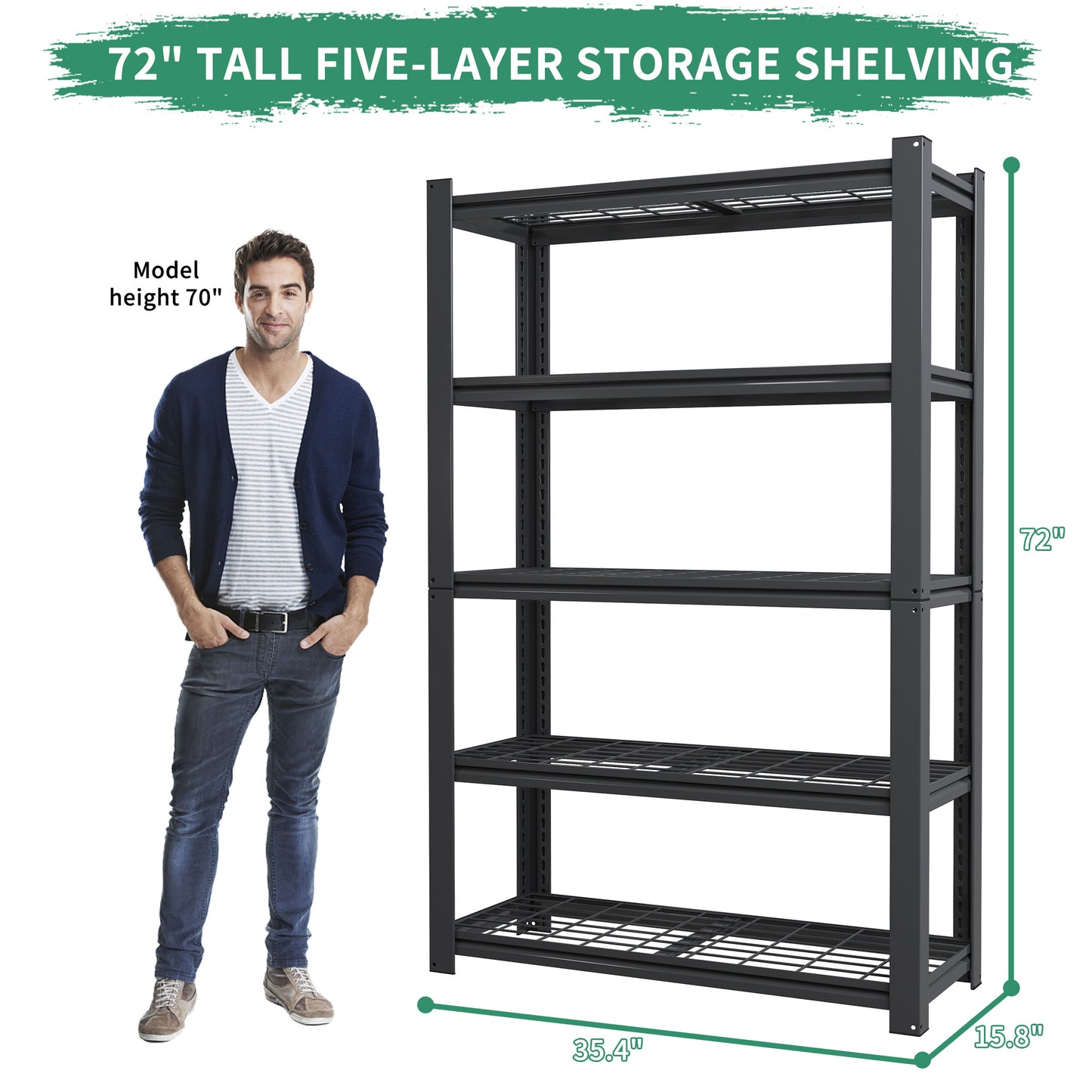 72 H 5-Tier Adjustable Heavy Duty Shelving Metal Mesh Storage Rack