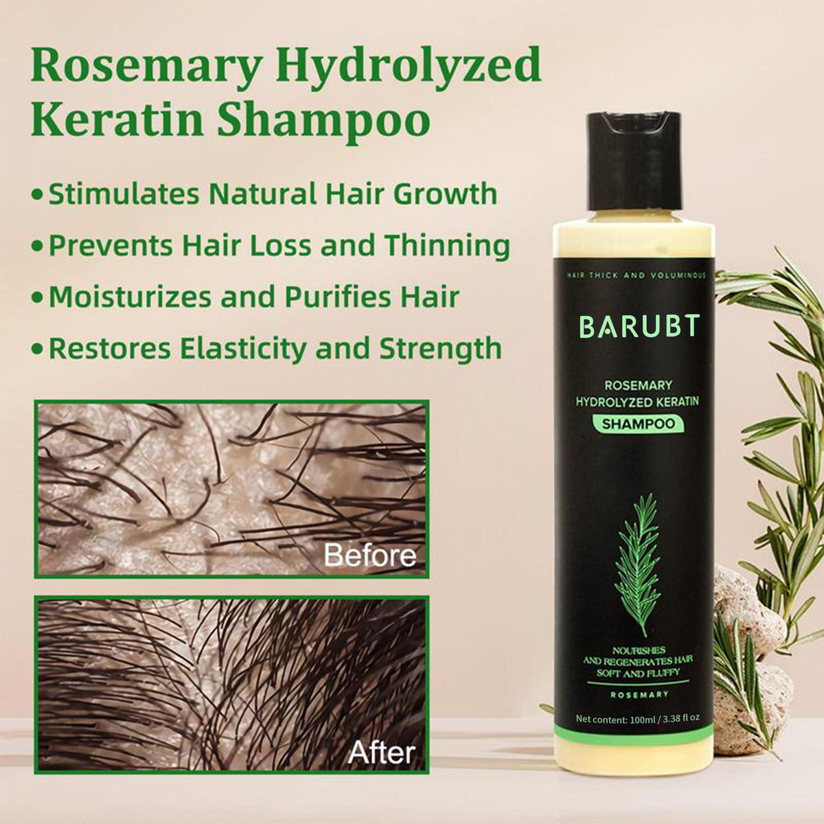 Rosemary Keratin Shampoo, Sulfate-Free & Cruelty-Free