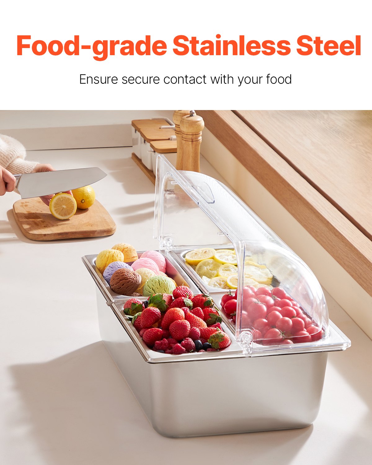 Countertop Condiment Dispenser with Clear Lid - 4 Pan Storage