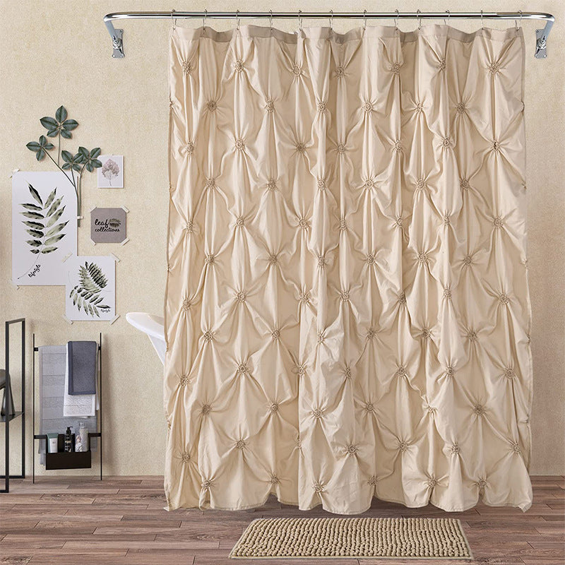 Folding Polyester Bathroom Shower Curtain with Pleated Design - 180x180cm