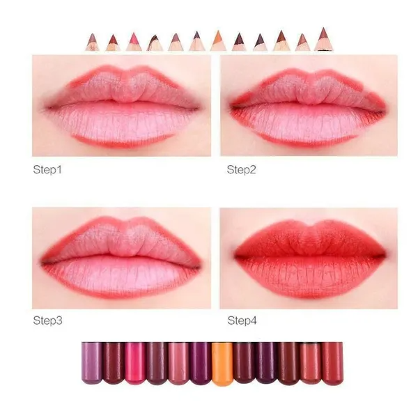 12-Piece Matte Lip Liner Pencil Set - Waterproof Long-Lasting Lip Makeup