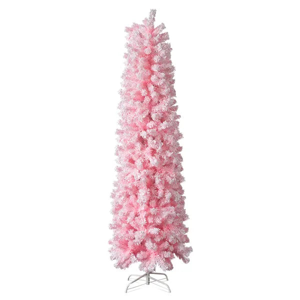 7.5 FT Snow Flocked Artificial Christmas Tree - Pink Pencil Design