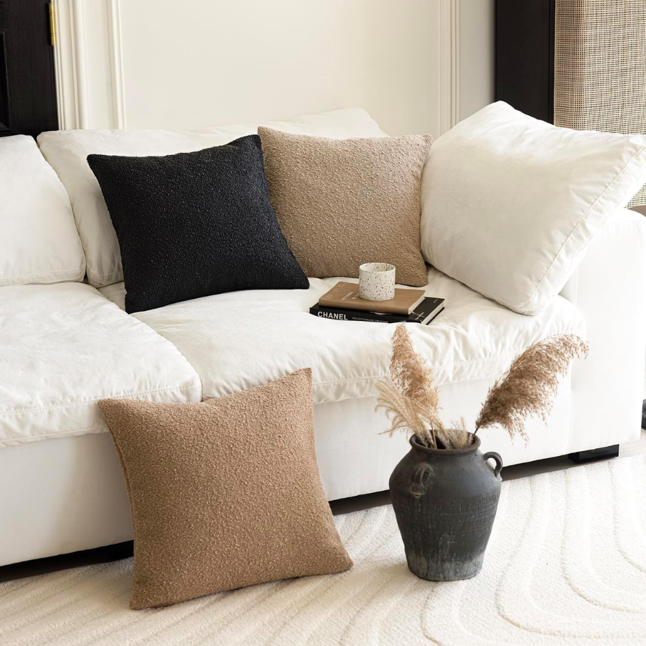 Decorative Boucle Throw Pillow Cover 18x18 Inch Black Accent Cushion Cover