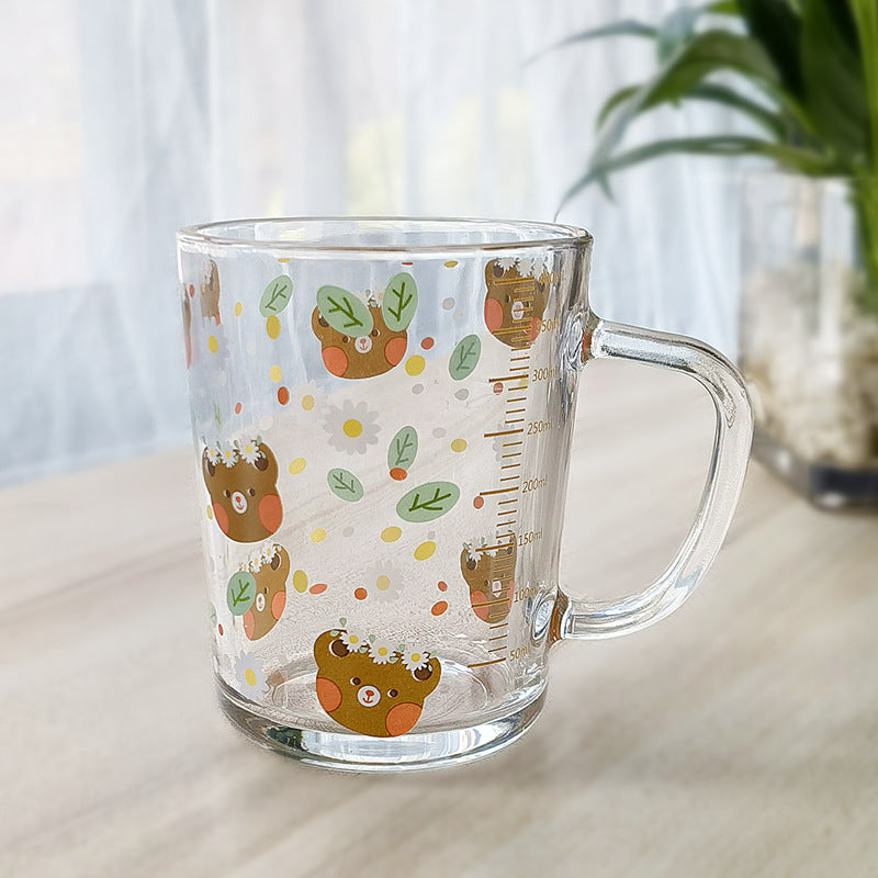Minimalist Cartoon Glass Water Cup with Straw - Heat-Resistant, 400ML