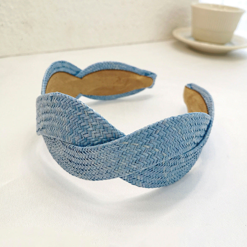 Wide-Brimmed Straw Headband, Retro Korean Style