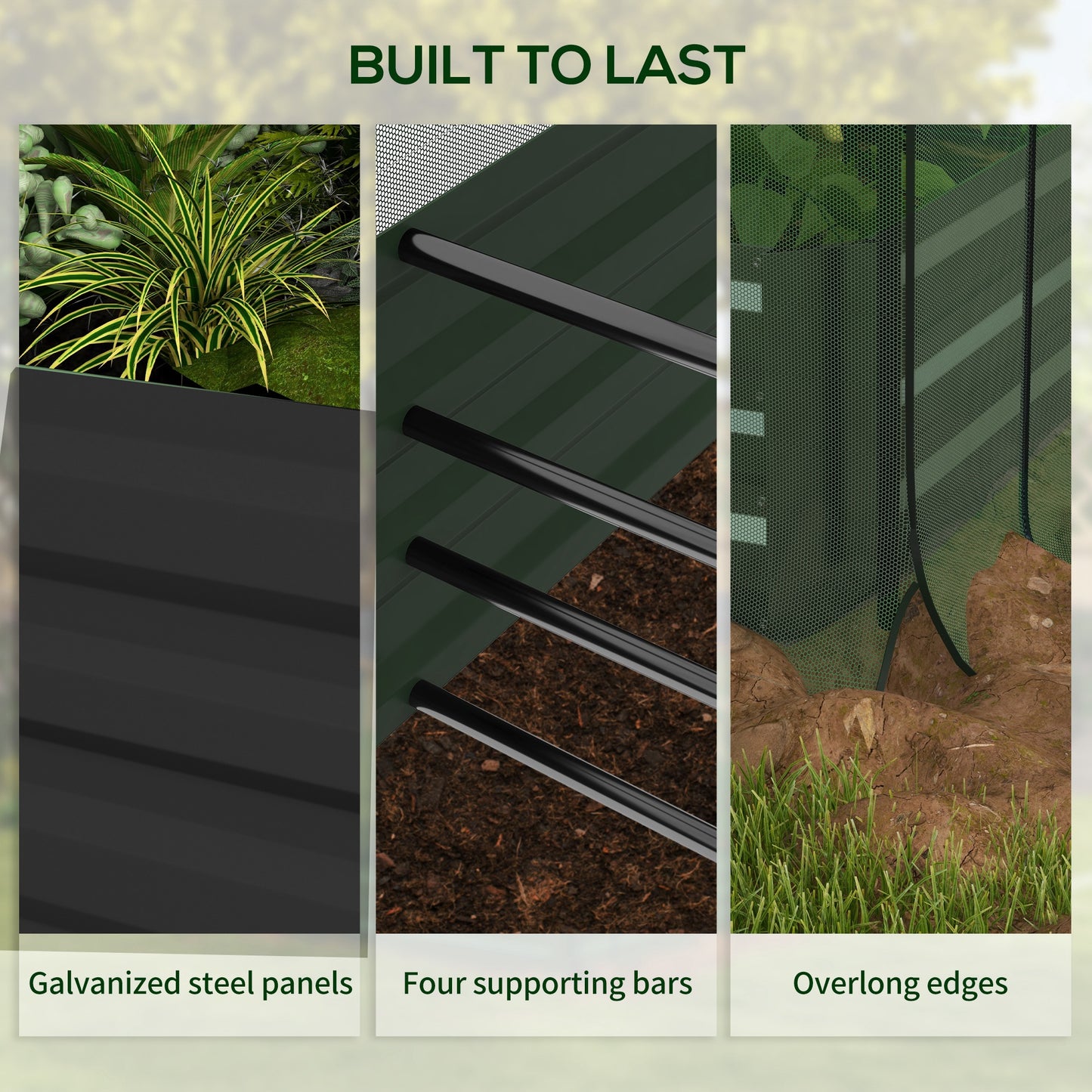 Galvanized Steel Raised Garden Bed with Crop Cage and Shade Cloth, Outdoor Planter Box - Gray 1190x360x140mm