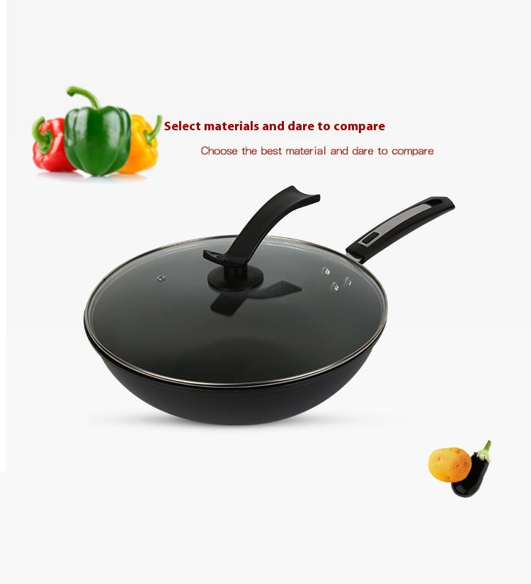 Non-Stick Iron Wok with Double Bottom - 30cm, 32cm, 34cm Sizes