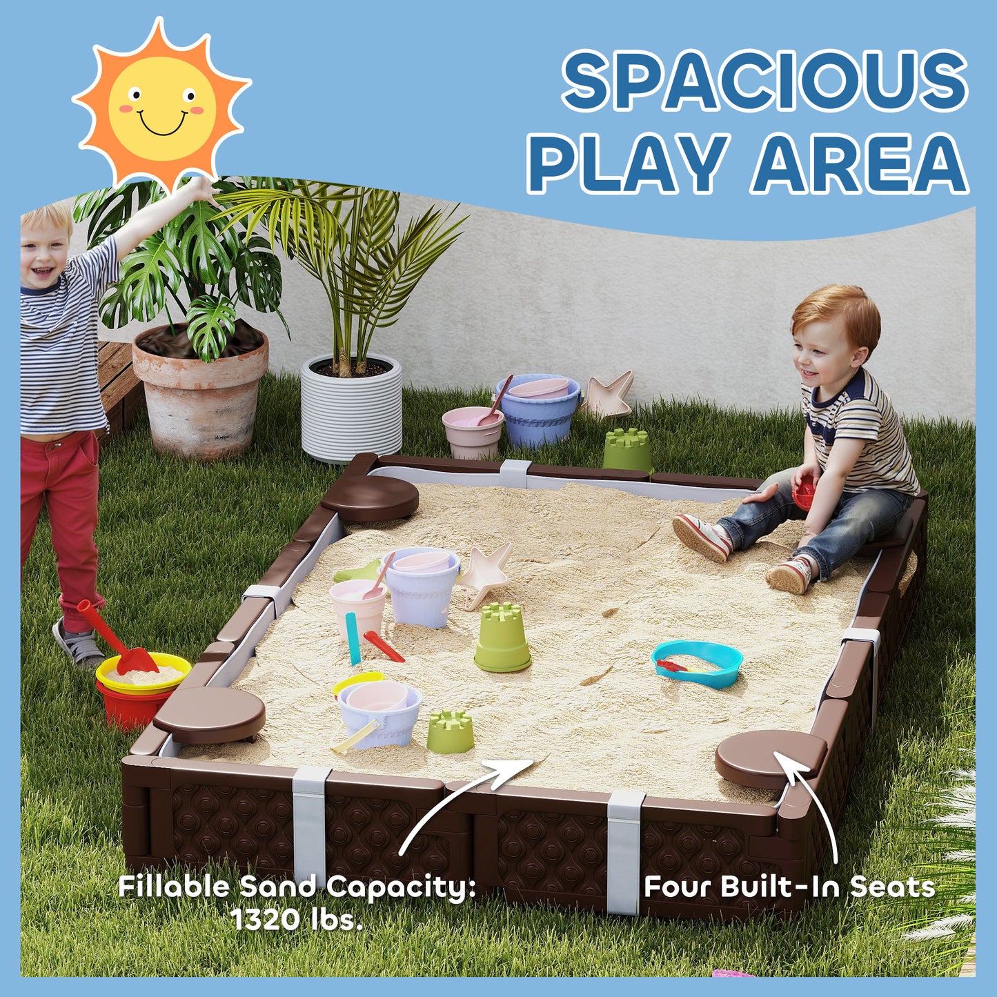 Kids Sandbox with Cover and 4 Seats - Dark Brown