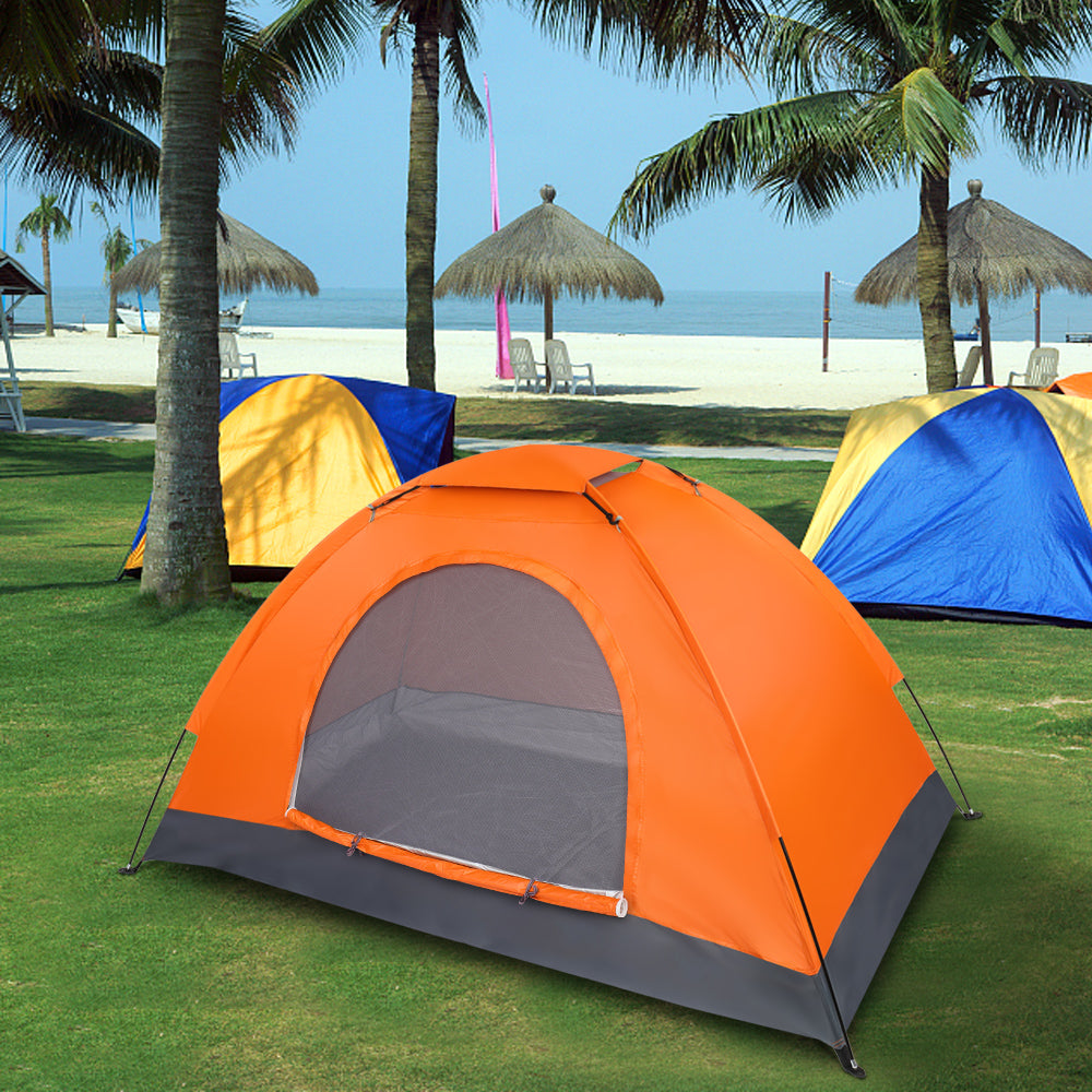 1-Person Waterproof Orange Camping Dome Tent - Quick Setup