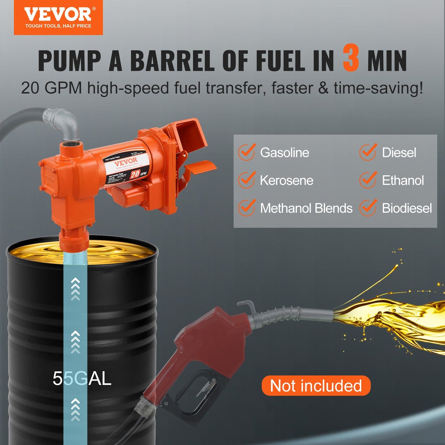 12V DC Fuel Transfer Pump with Collection Box - 20 GPM Gasoline Diesel Kerosene