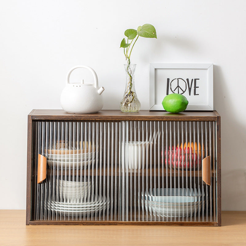 Japanese-Style Small Glass Kitchen Storage Cabinet Solid Wood Home Organizer
