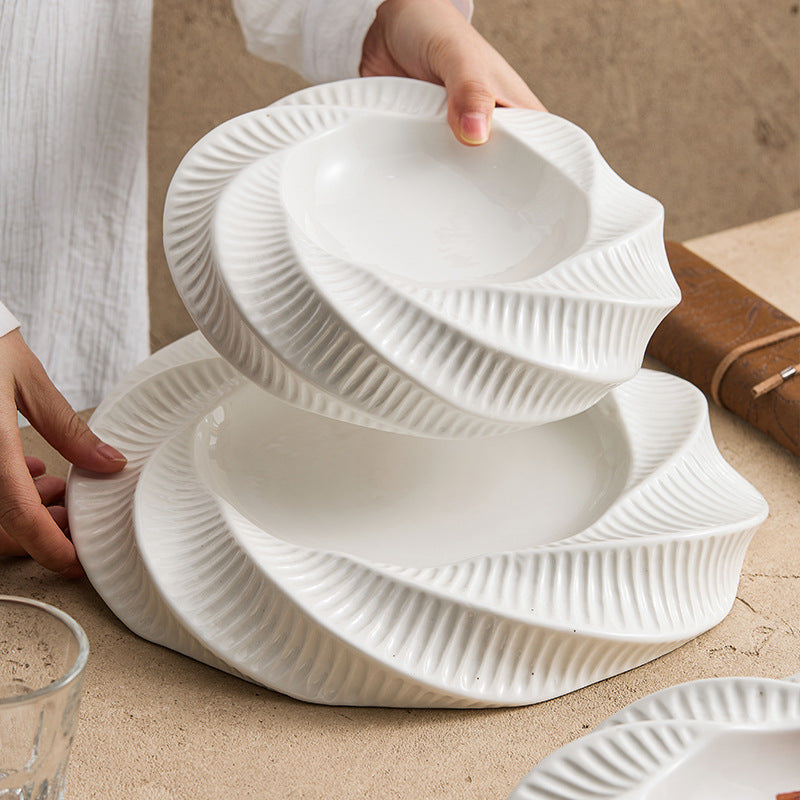 Double-Layer Creative Thread Pattern Ceramic Tableware Set - Assorted Sizes