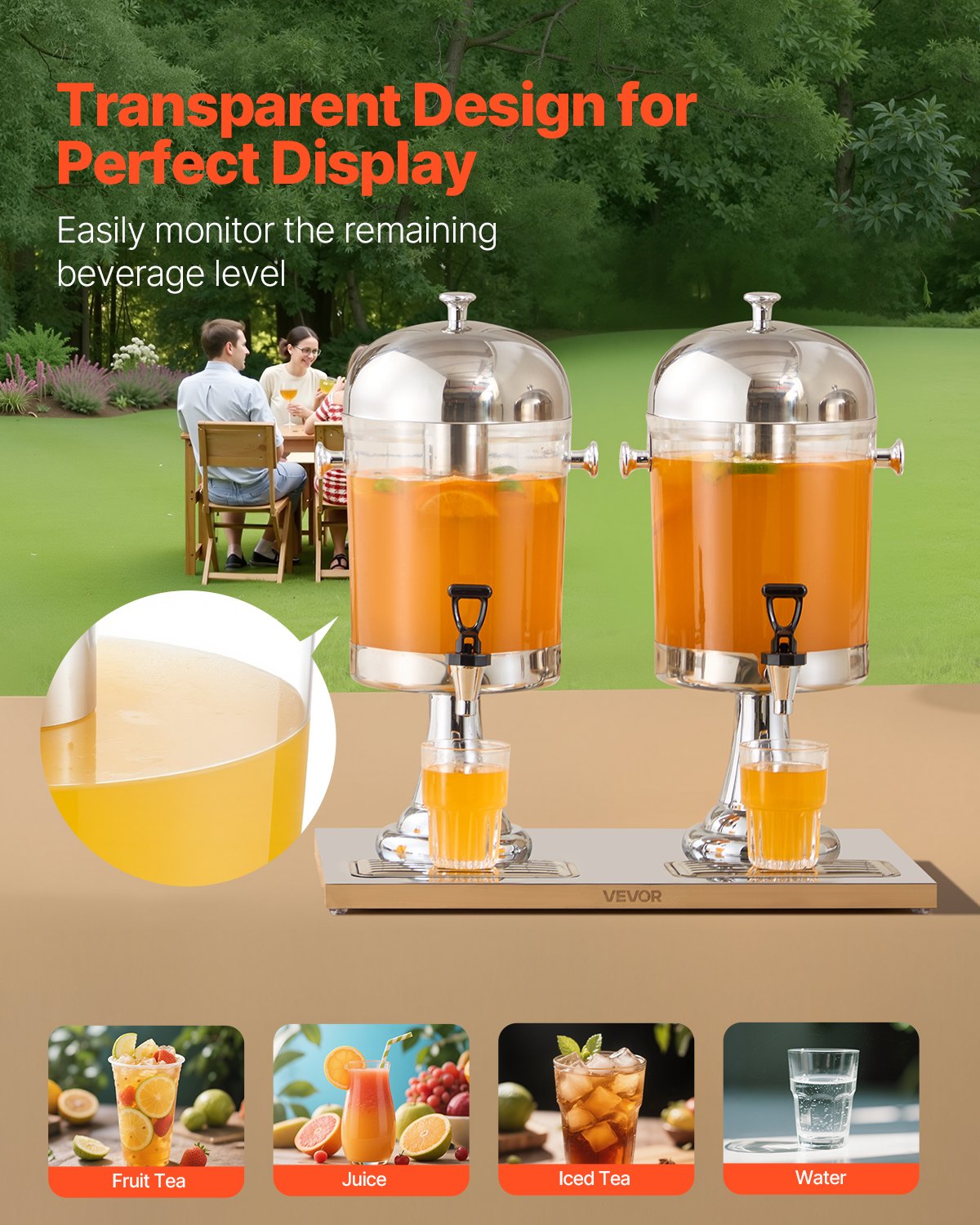 2.1 Gallon Dual Beverage Dispenser with Spigot & Tray