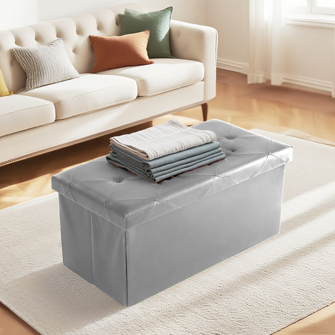 43-Inch Foldable Storage Bench - Grey PVC, 660 lbs Capacity