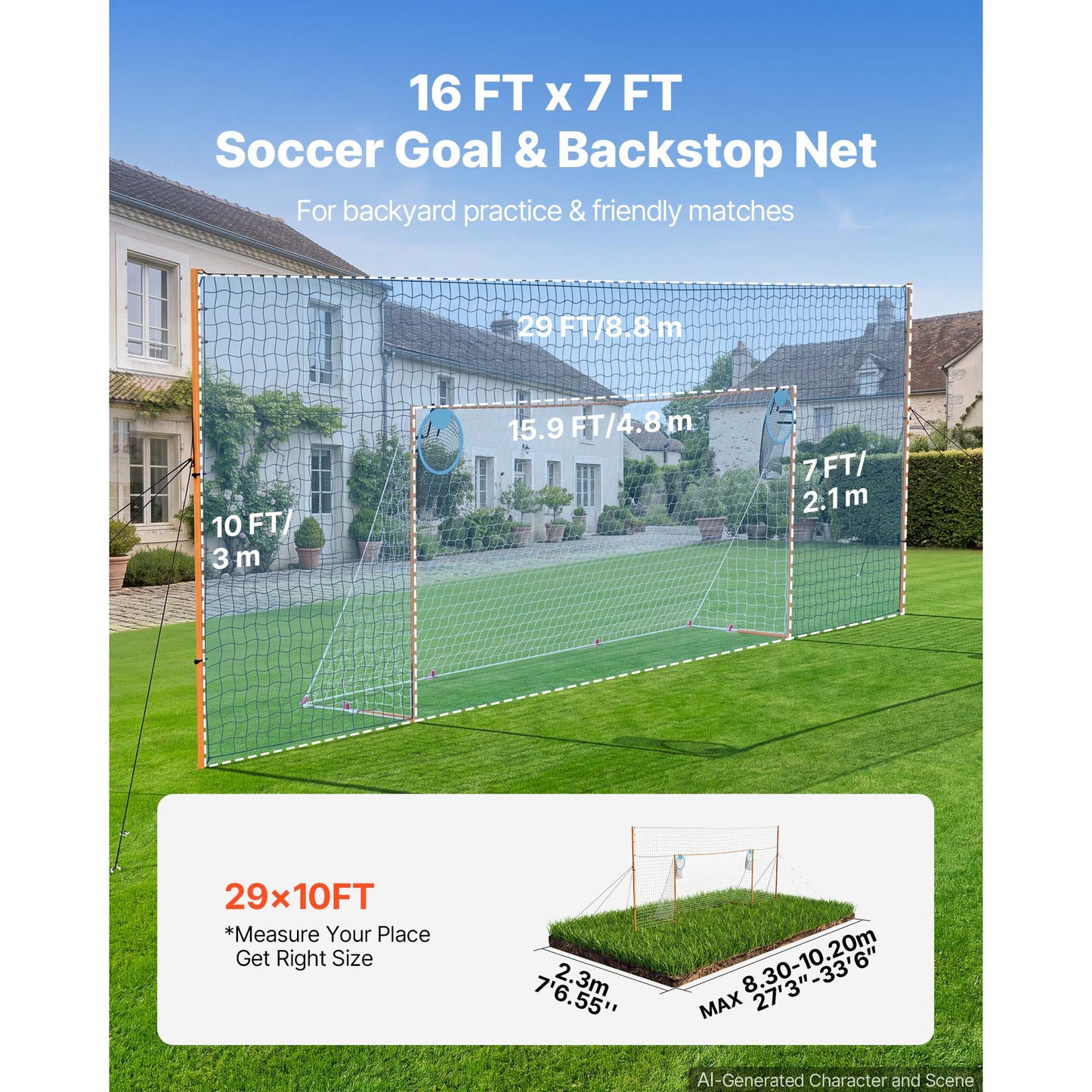 Large Soccer Goal 16x7 FT for Backyard Outdoor Sports Training Equipment