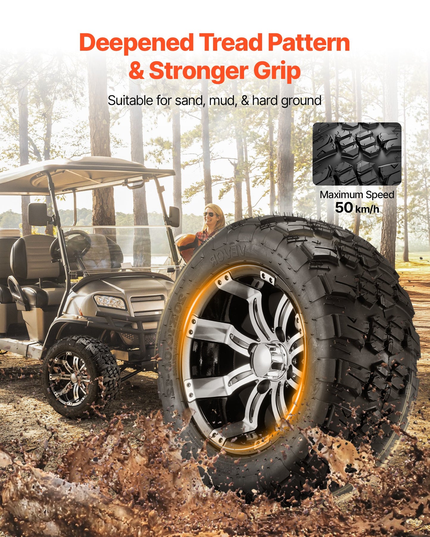 12 Inch Golf Cart Wheels & Tires Set - 20x10-12 Alloy Rims, All-Terrain 4 Ply Rubber