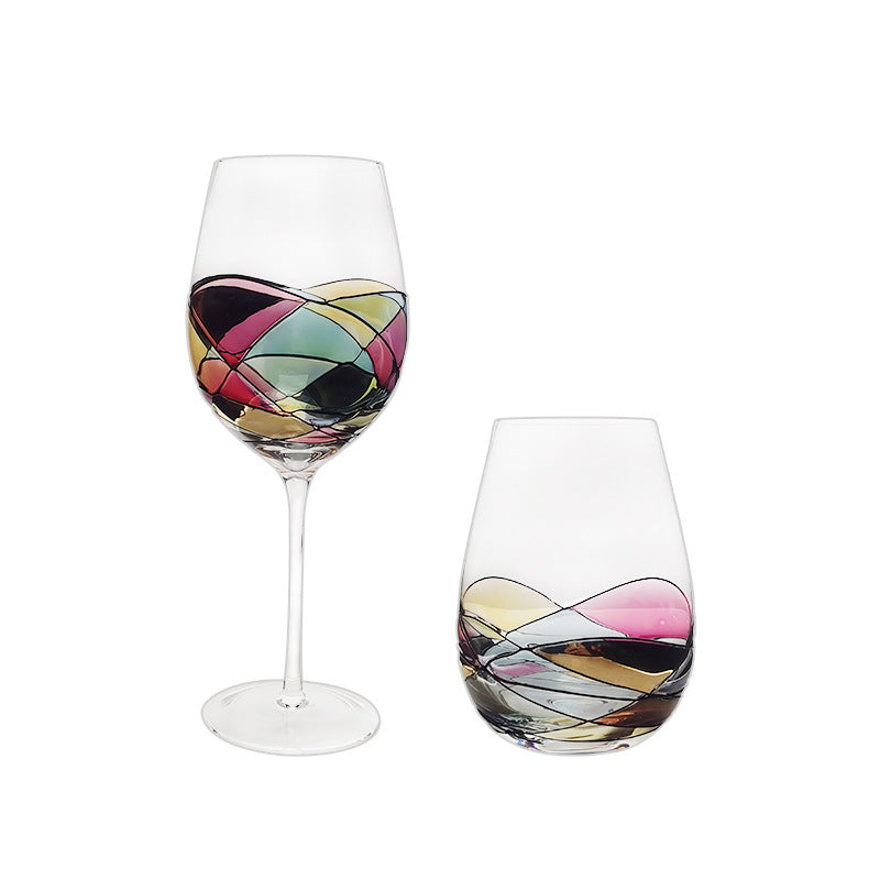 Crystal Red Wine Glass Set - Colorful Household Goblet, Light Luxury Style