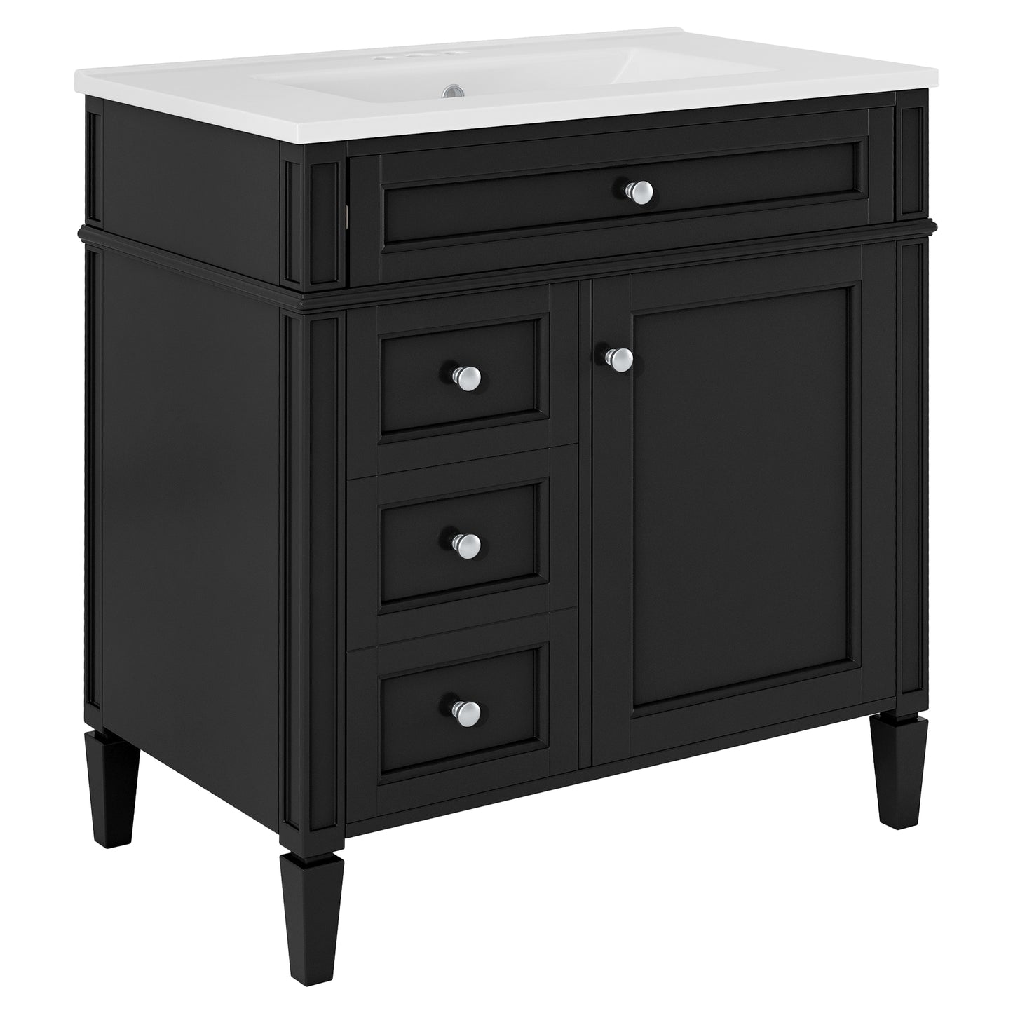 30'' Modern Bathroom Vanity with Ceramic Sink and Storage - Black