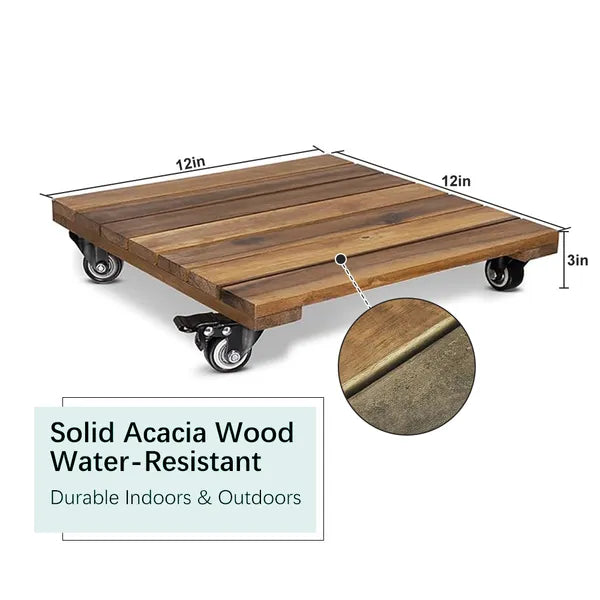 12-Inch Square Wooden Plant Cart - Easy Mobility for Gardening