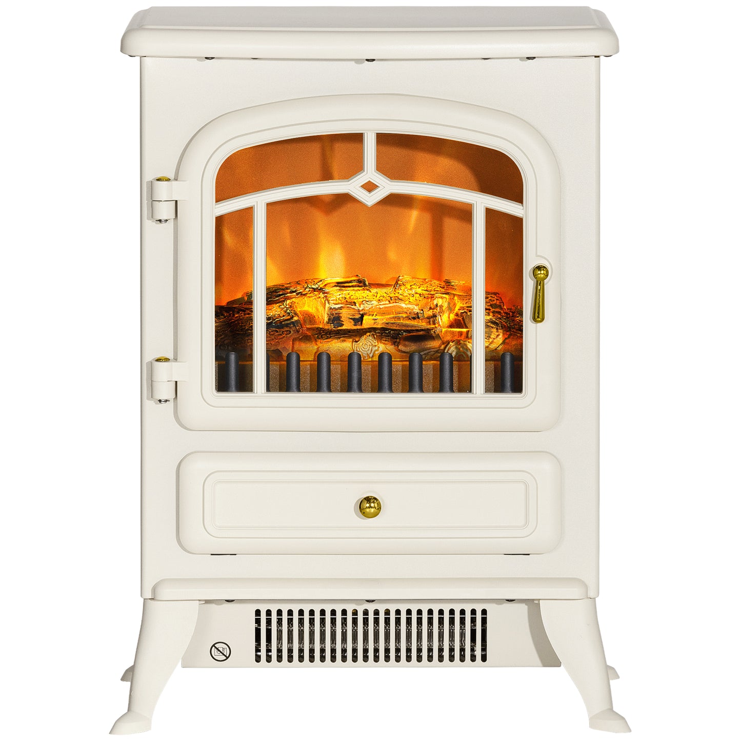 Electric Fireplace Heater with Realistic LED Flames - 725W/1450W, Beige