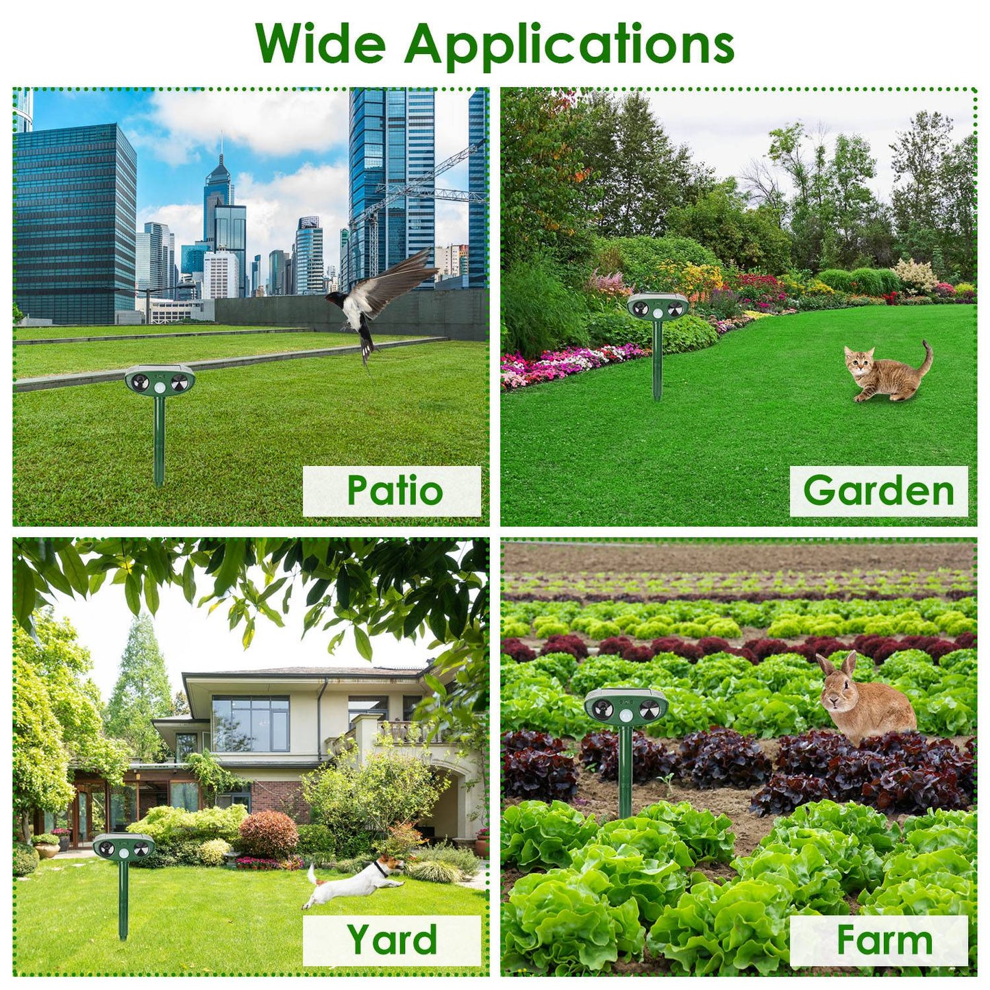 Solar Ultrasonic Animal Repeller with PIR Motion Sensor - Waterproof