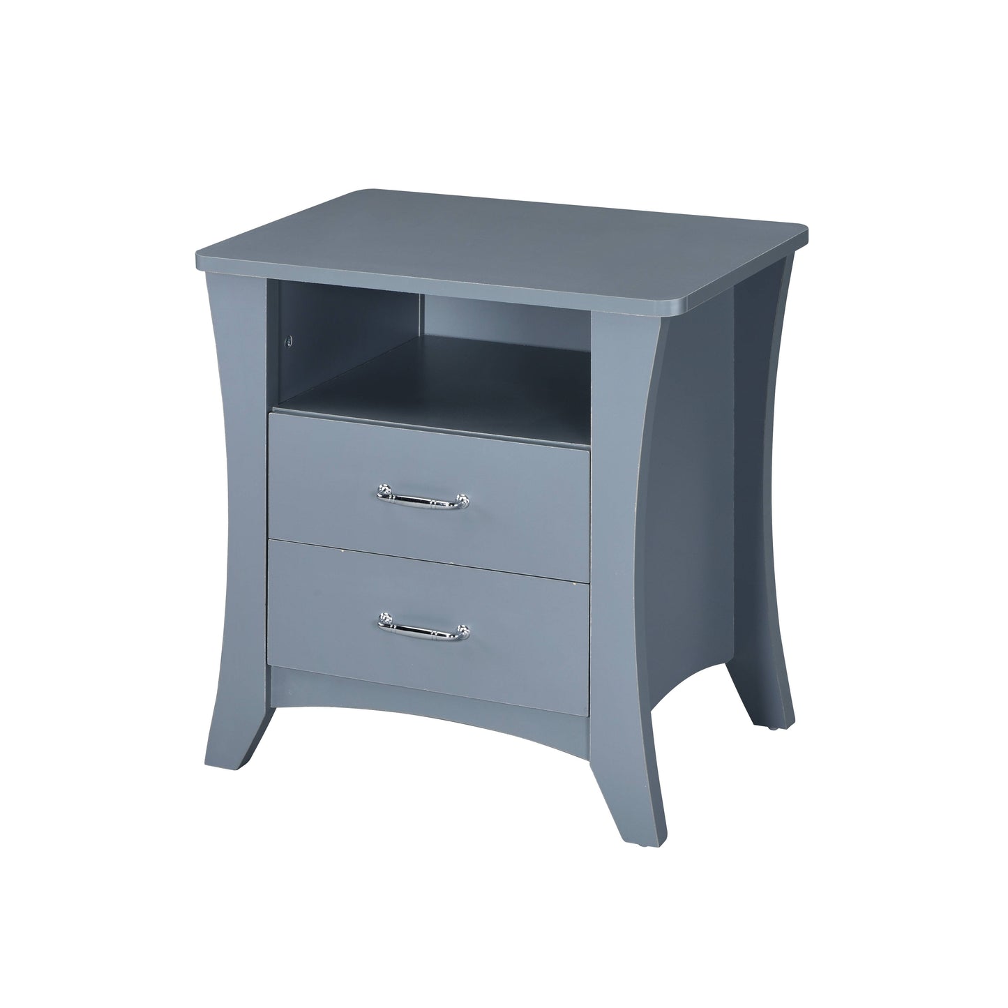 Gray Finish Accent Table with 2 Drawers and Open Compartment