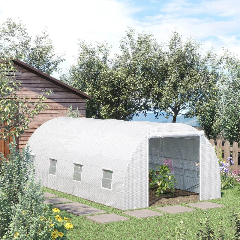 Walk-In Greenhouse Kit with Zippered Door & Mesh Windows - Large Garden Greenhouse, White