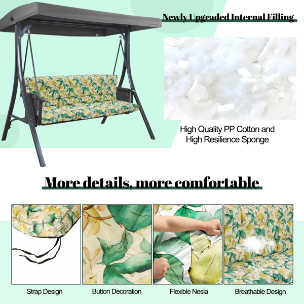 Waterproof 63 Inch Outdoor Swing Cushion with Backrest Ties - 4 Inch Thick Porch Seat Pad for Garden & Patio
