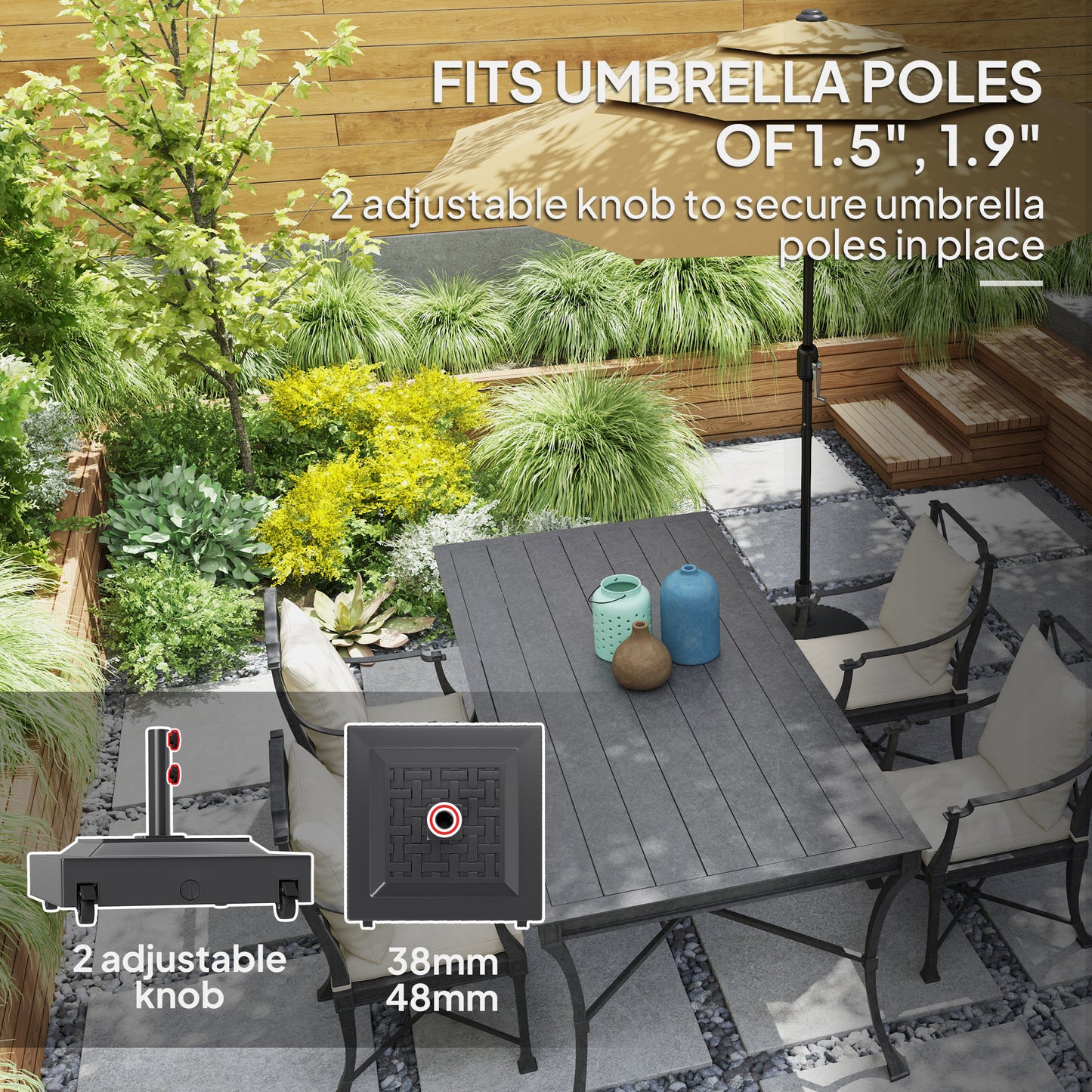 Heavy Duty Outdoor Umbrella Stand Base with Wheels - Black