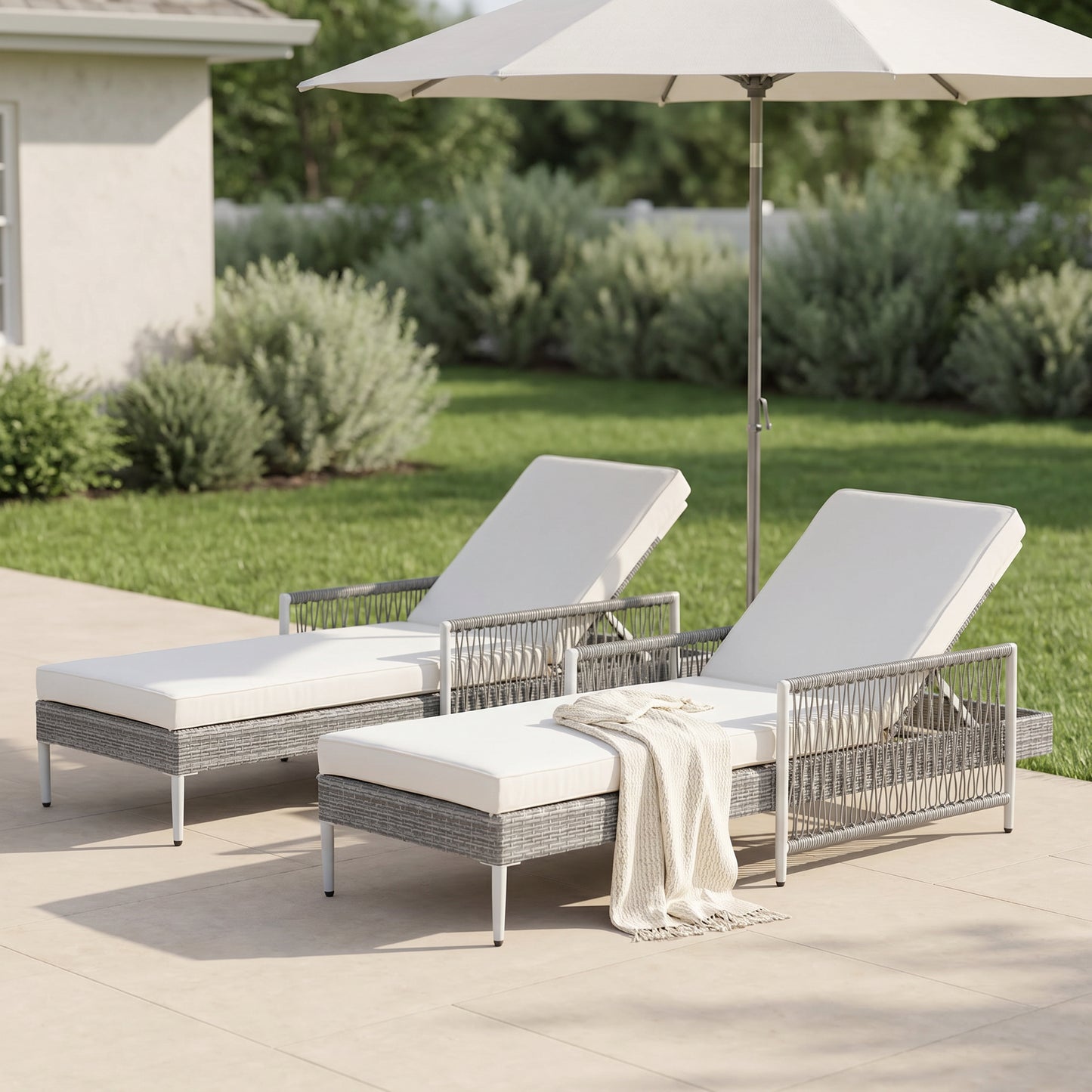 Outdoor PE Rattan Chaise Lounge Chair Set of 2 - Grey