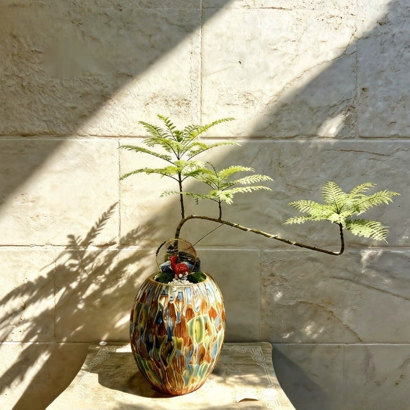 Ceramic Flower Pot with Wavy Rim or Dinosaur Egg Surface - Handmade Home Garden Decor