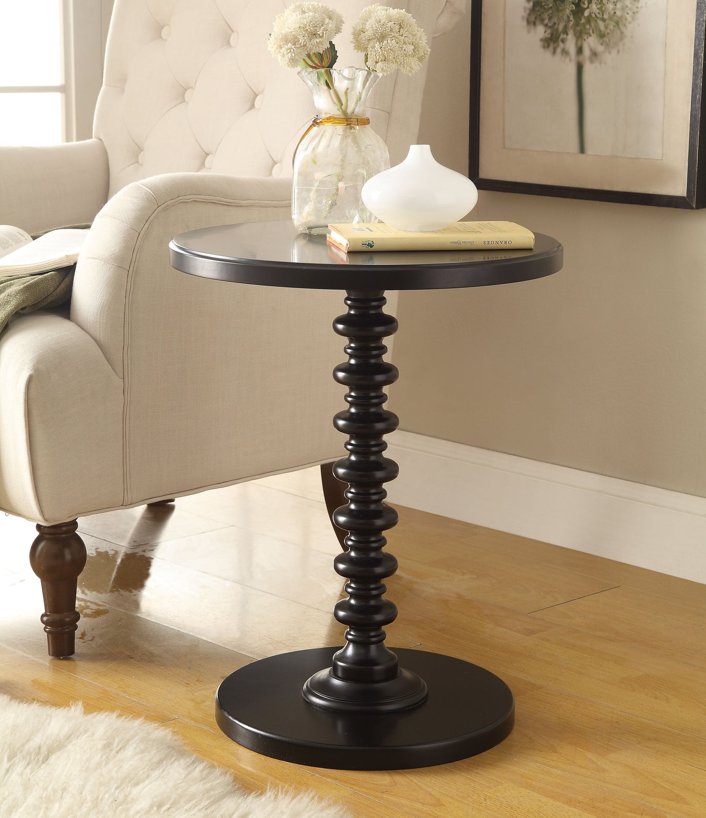 Acton Black Finish Round Pedestal Accent Table - 22" Height