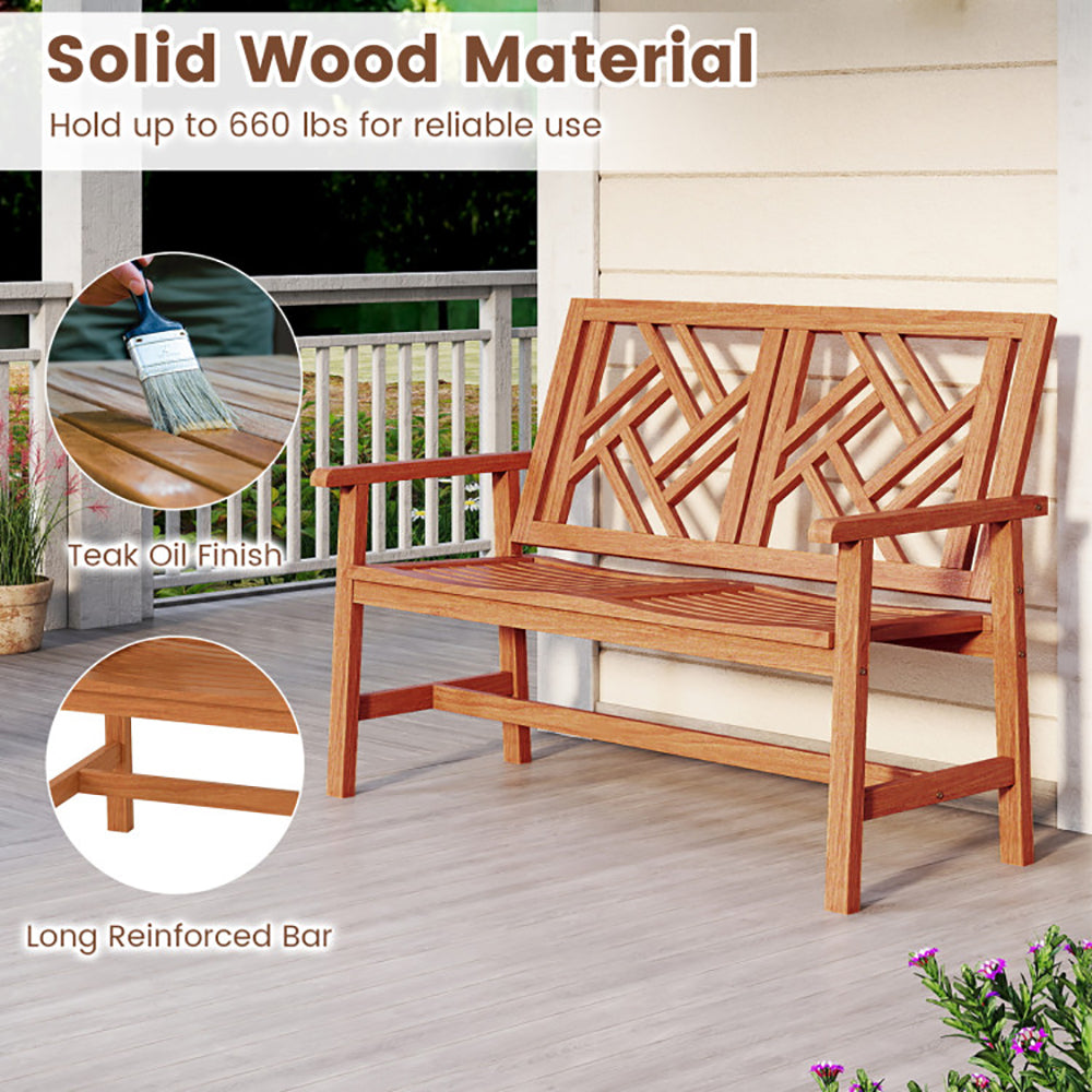 Outdoor Bench Wood 2-Person Patio Loveseat Chair With Geometric