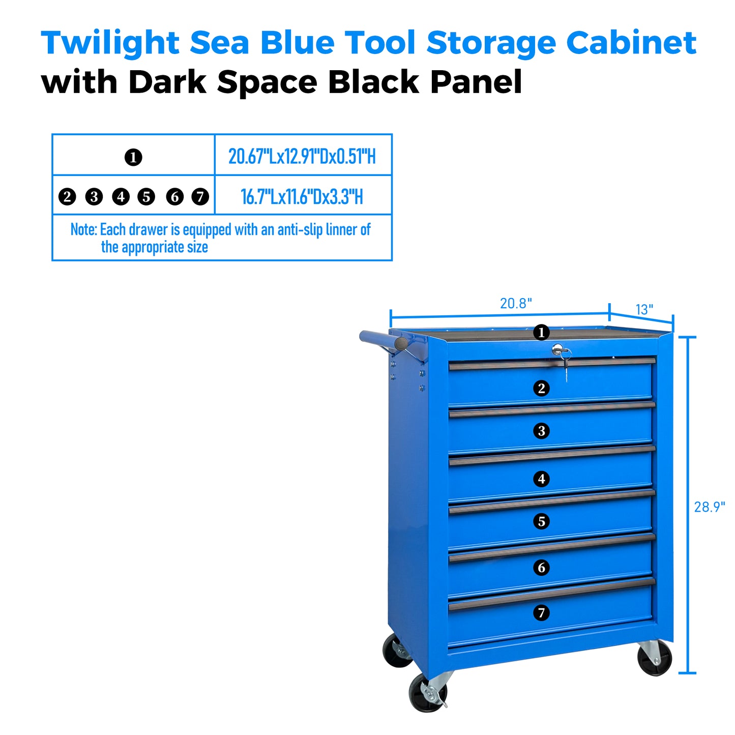 20-Inch Steel Rolling Tool Chest with 6 Drawers and Ball Bearing Slides - Blue