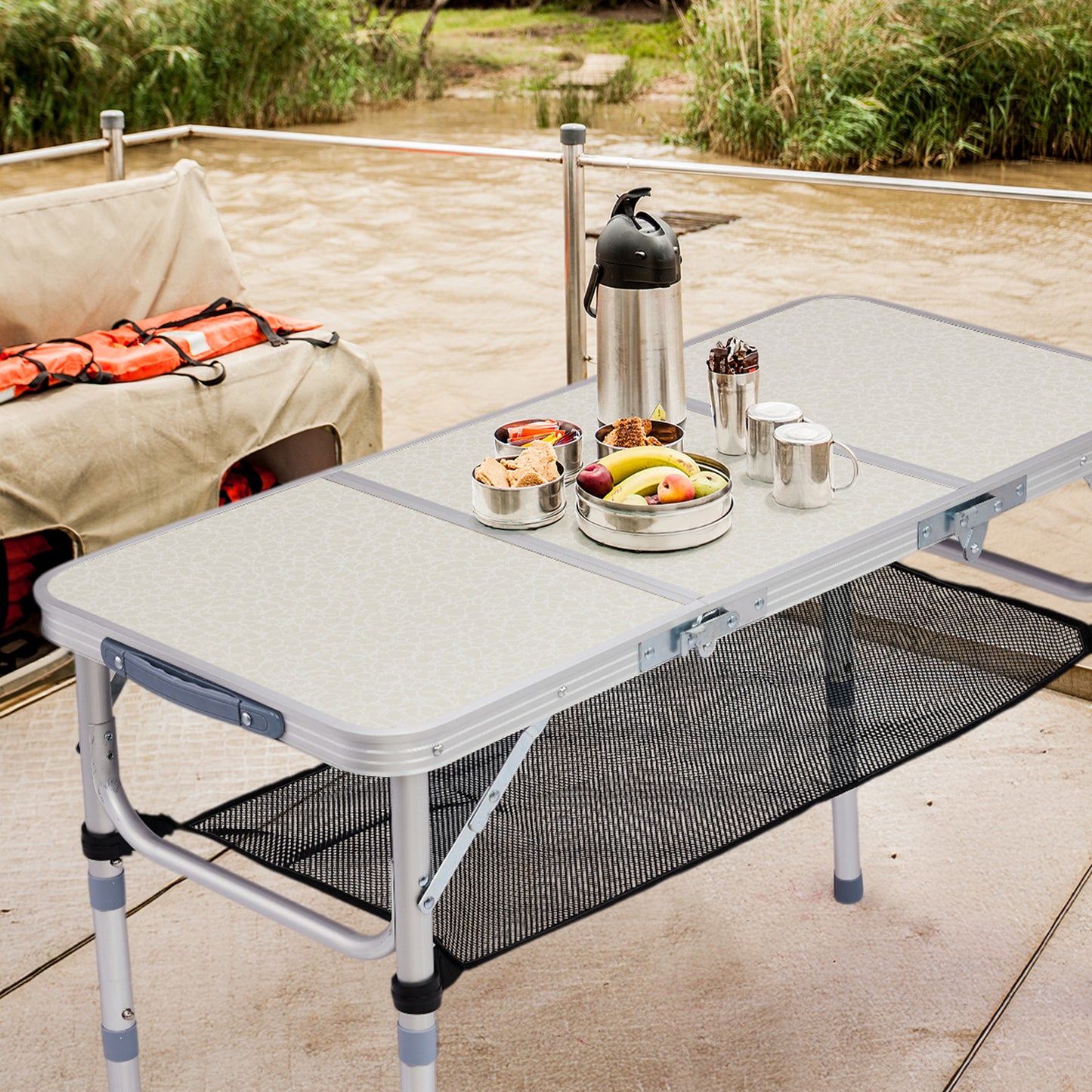 3ft Portable Adjustable Aluminum Folding Camping Table - White