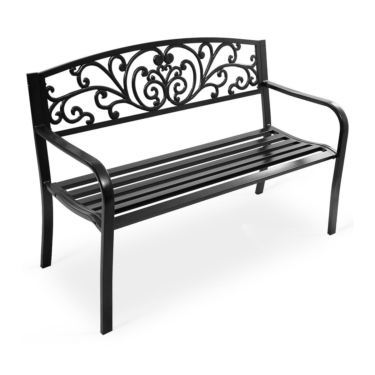 50 Inch Steel Frame Outdoor Bench with Cast Iron Backrest