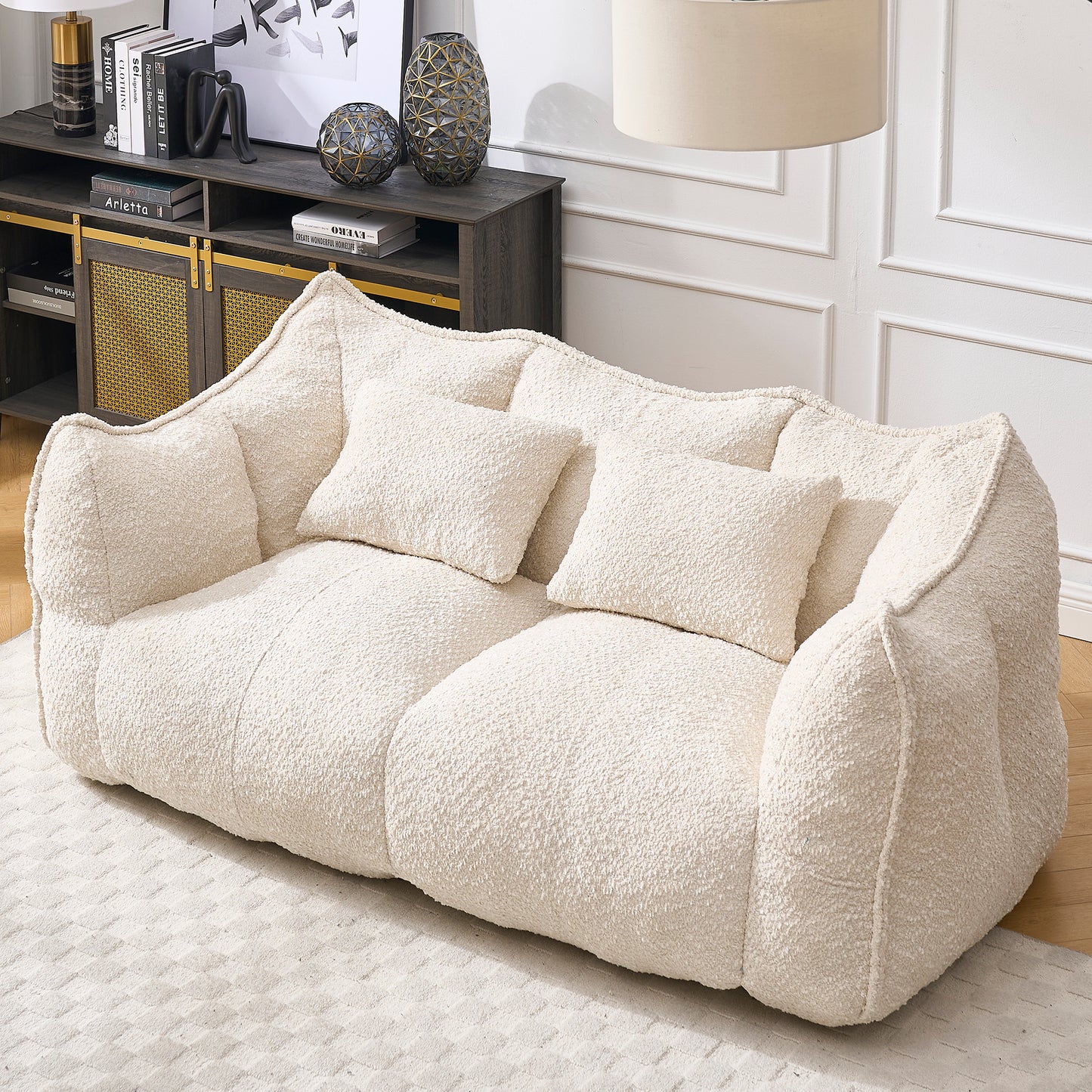 Soft Chenille Beanbag Chair for Two - Beige Recliner Sofa