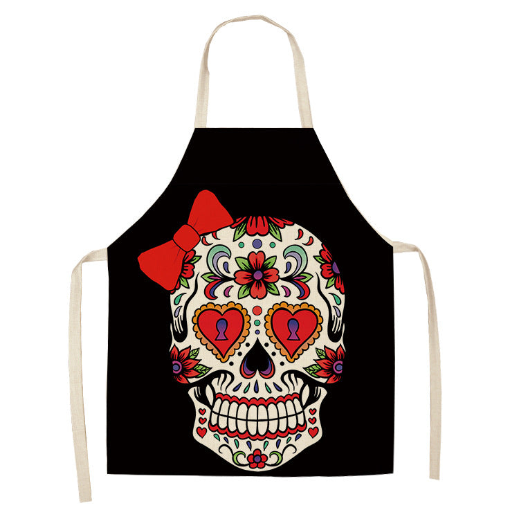 Cotton and Linen Skull Apron - Modern Kitchen Cooking Tool, 68x55cm