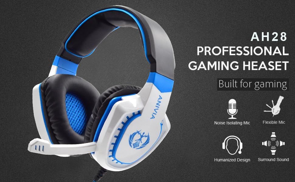 Anivia AH28 Over Ear Headphones Wired Stereo Computer Headsets Gaming Headset with Mic, Bass with Volume Control, Noise Isolating for Multi-Platforms