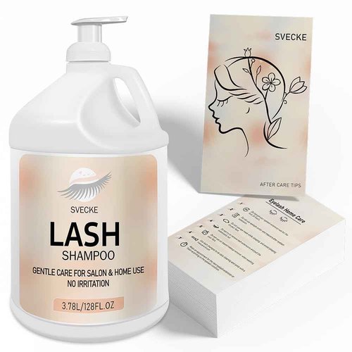 SVECKE Eyelash Shampoo, 128 fl.oz/3.78L, with 50 Lash Extension Aftercare Cards, Foaming Cleanser for Professional Salon and Home Use