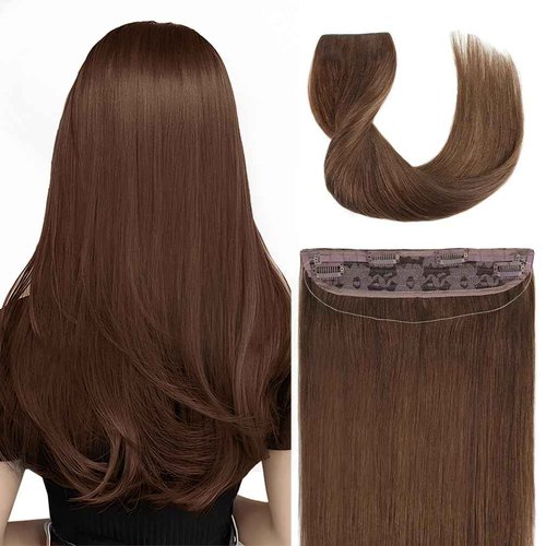 Invisible Wire Hair Extensions Real Human Hair - 22 Inch 95G Medium Brown Transparent Fish Line Clip-Ins Hair Piece, 100% Remy Human Hair Extensions for Women