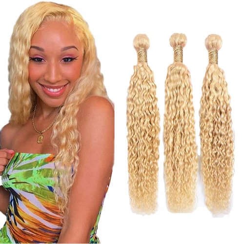 Blonde Bundles Human Hair 613 Kinky Curly Bundles 14 16 18 Inch Grade 8A Brazilian Virgin Hair Extensions Blonde Curly Bundle