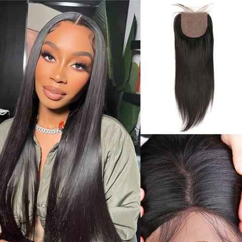 ELIHAIR Silk Base Closure Hair Pieces Brazilian Virgin Human Hair Top Closures with Baby Hair 4 * 4" Free Part Natural Color Straight 12"